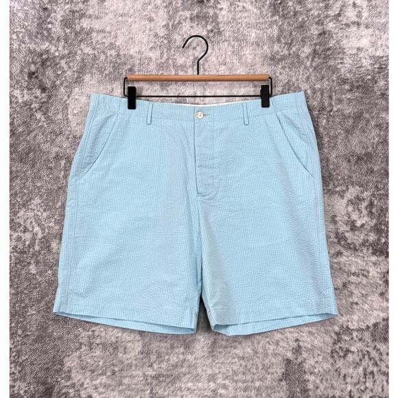 Boglioli Shorts 52 / 36 Mens Blue Seersucker Striped Cotton - Picture 1 of 7